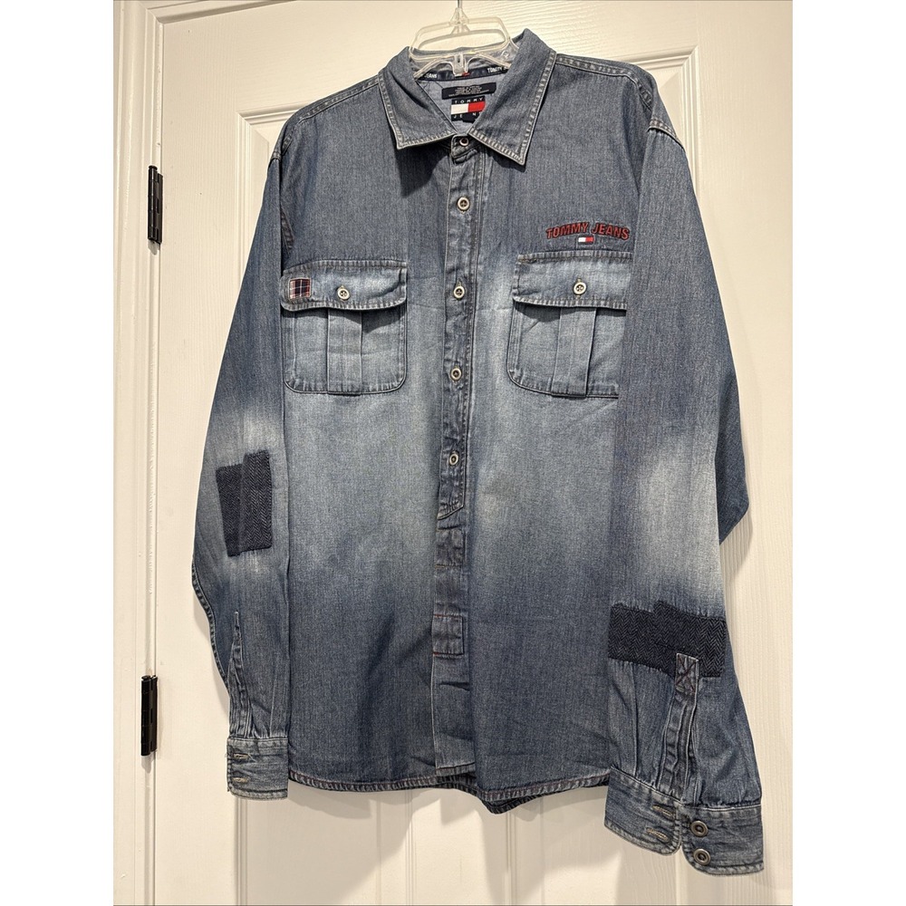 Tommy Hilfiger Shirt Men's XXL Denim Long Sleeve Button Down Blue Jean‎ Vintage - Picture 2 of 13